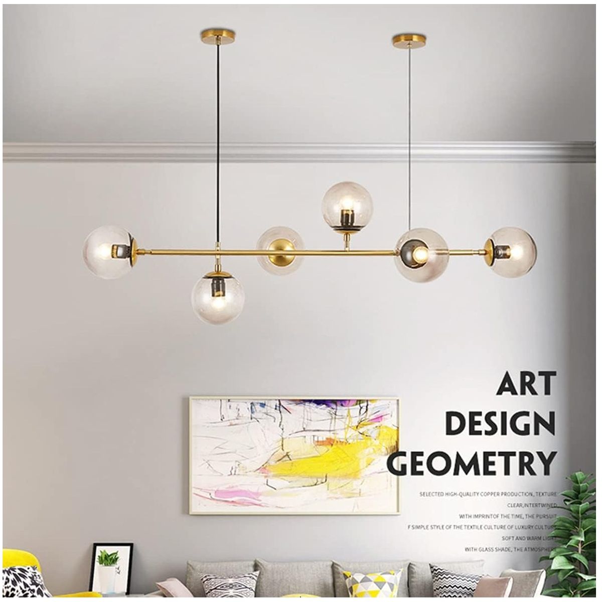 GENERICO - Lámpara de techo colgante de cristal dorado + focos