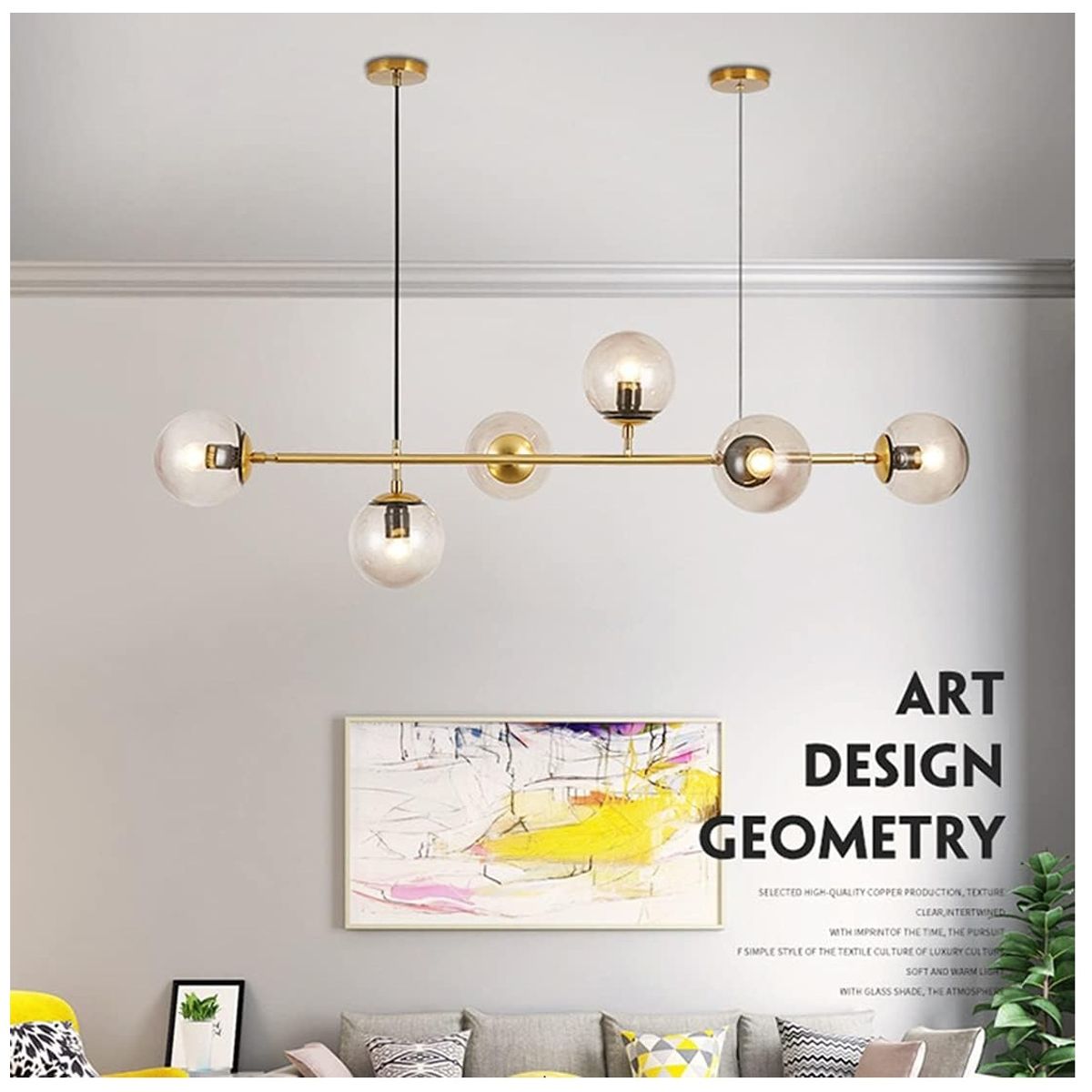 GENERICO - Lámpara de techo colgante de cristal dorado + focos