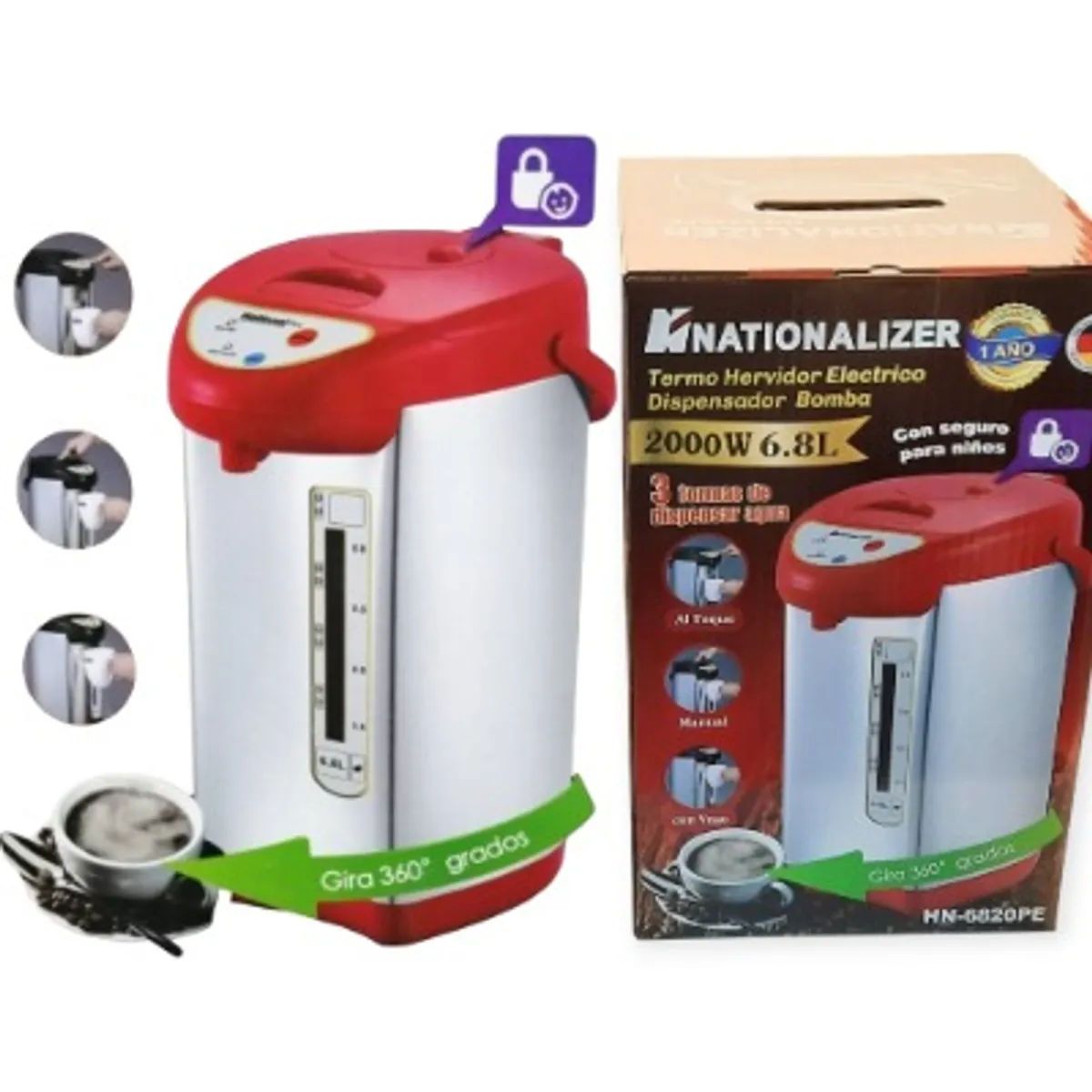 NATIONALIZER - TERMO HERVIDOR DISPENSADOR ELÉCTRICO 6 8LT NATIONALIZER HN-6820PE