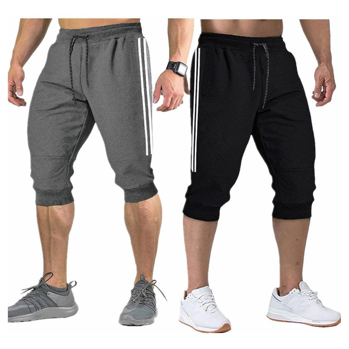 ZIMRAHYG - Pantalones Cortos Deportivos Con Rayas Laterales Hombre
