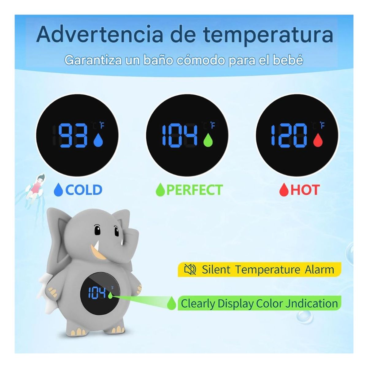 GENERICO - Termómetro de bañera en forma de elefante Asrio con pantalla LED