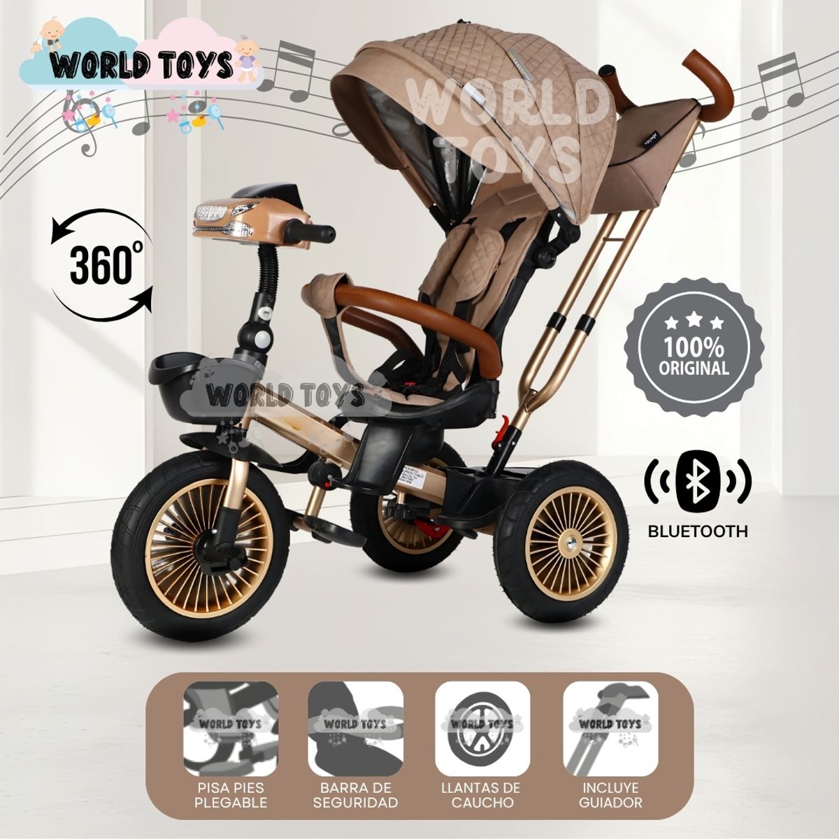 KIDS - Triciclo Guiador 3 En 1 «GOLDEN II NEW COLLECTION» Coffee