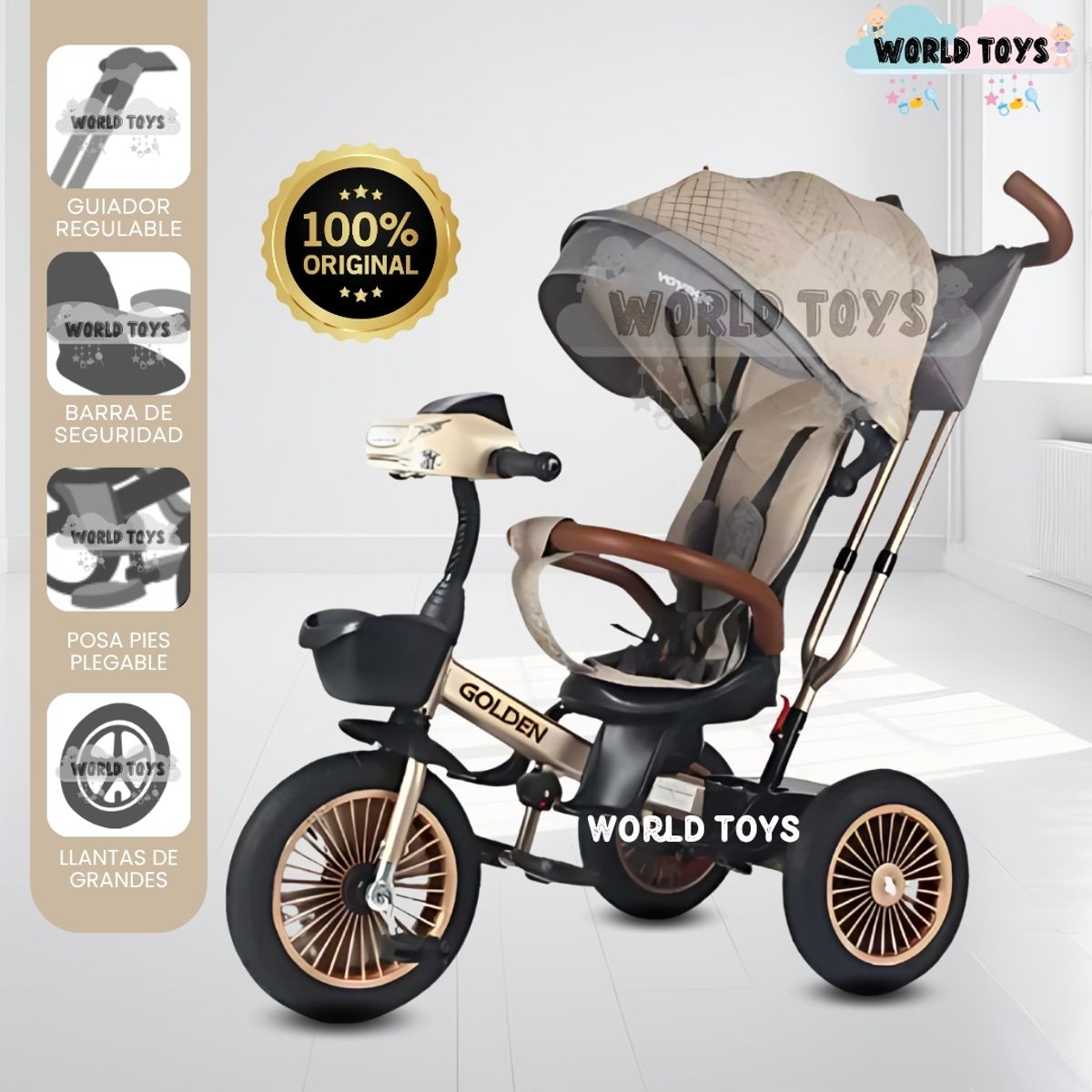 KIDS - Triciclo Guiador Giratorio Voyage «GOLDEN II NEW» Beige