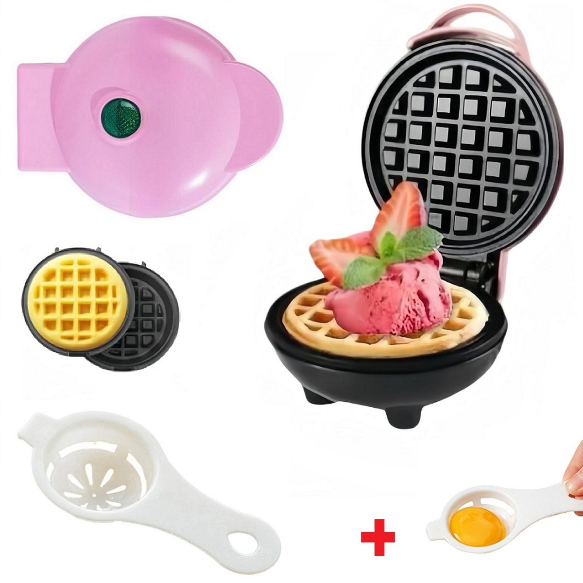 GENERICO - Mini Waflera Portátil Eléctrica antiadherente Rosa