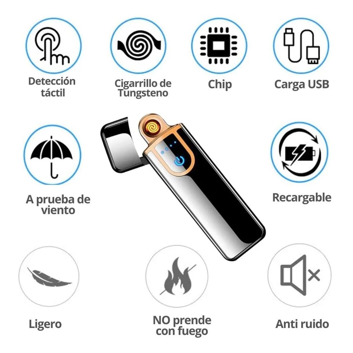 GENERICO - ENCENDEDOR RECARGABLE USB TACTIL