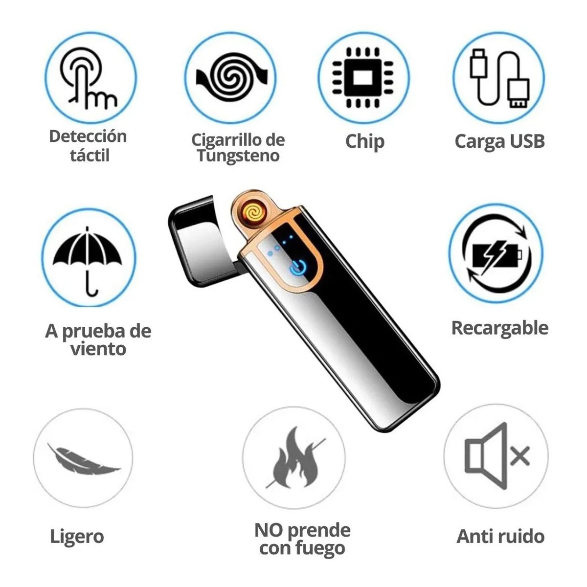 GENERICO - ENCENDEDOR RECARGABLE USB TACTIL