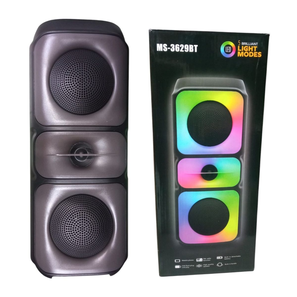 GENERICO - Parlante inalambrico Bluetooth  5 modos de luz USB/FM MS-3629BT