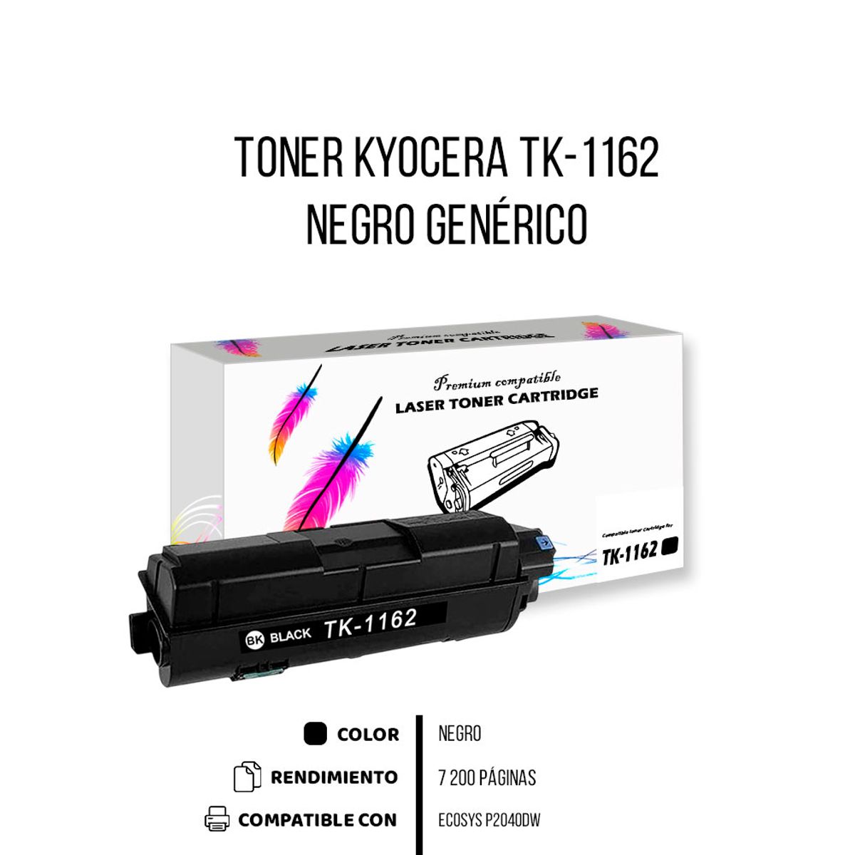 GENERICO - Toner Kyocera TK-1162 Negro 72K Pág P2040dw Compatible