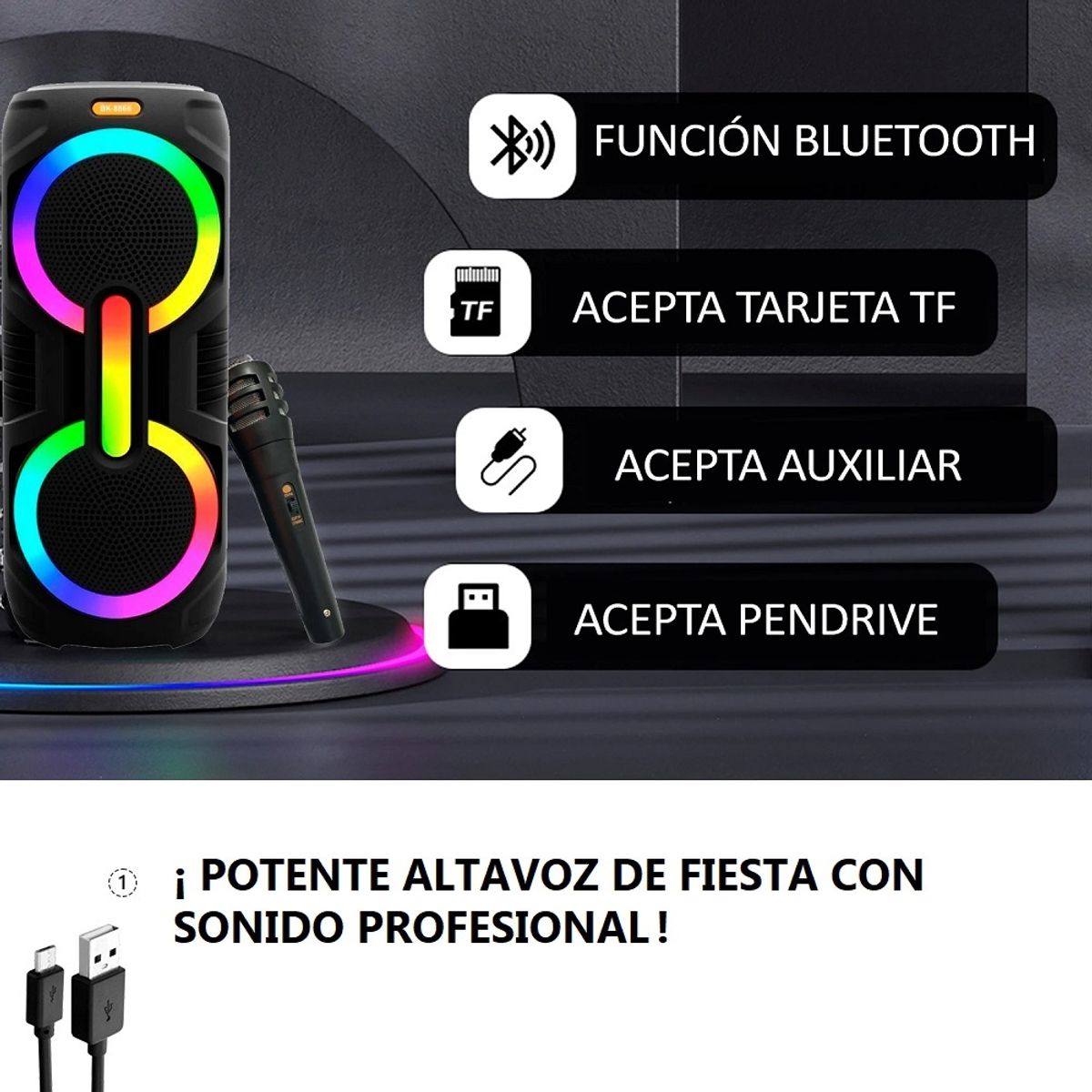 GENERICO - Parlante inalambrico Bluetooth USBFM 25W grande SM-2049BT