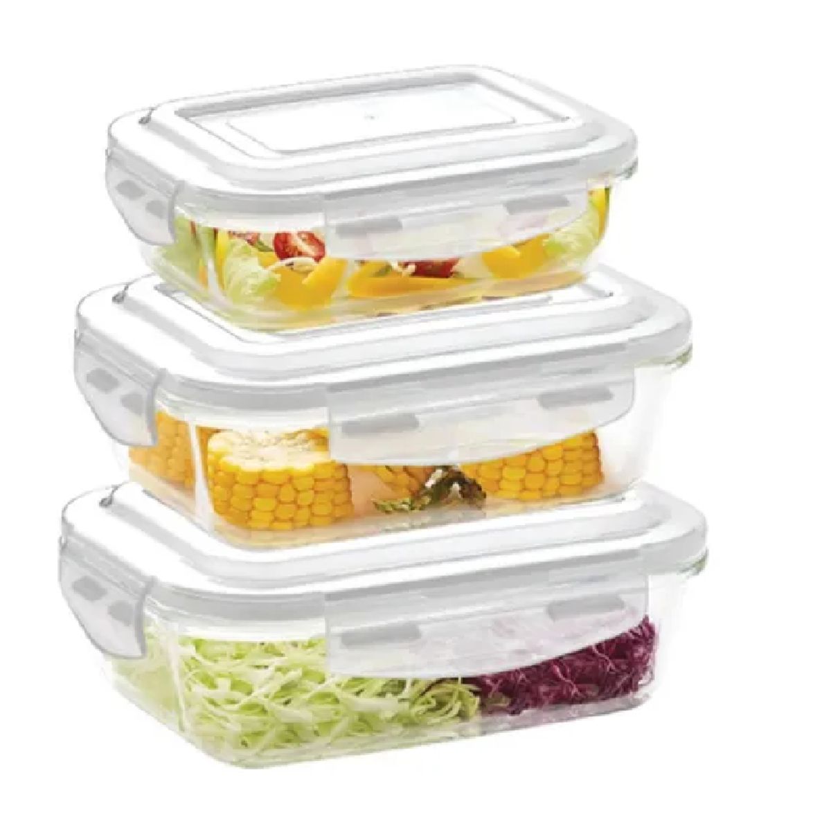 GENERICO - Taper De Vidrio Hermético Rectangular, Set De 3 Unidades