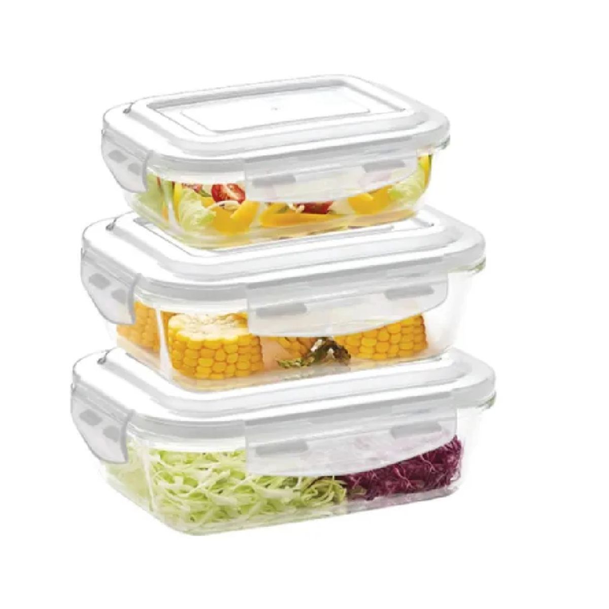 GENERICO - Taper De Vidrio Hermético Rectangular, Set De 3 Unidades