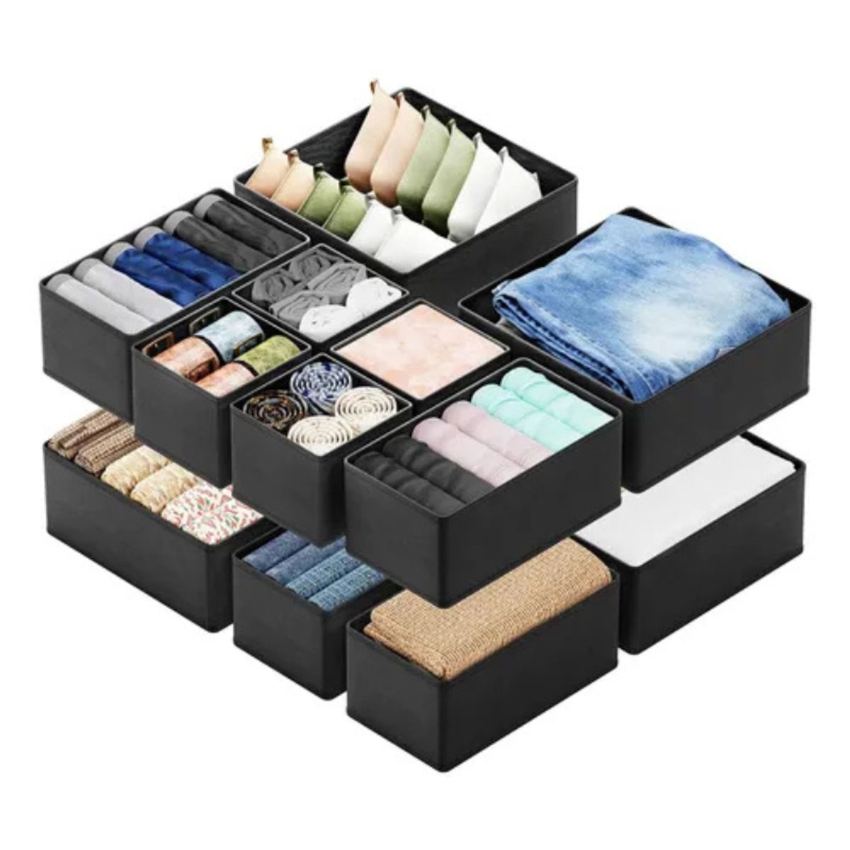 GENERICO - Organizador De Cajones para Ropa interior 12 Unidades - Gris Oscuro