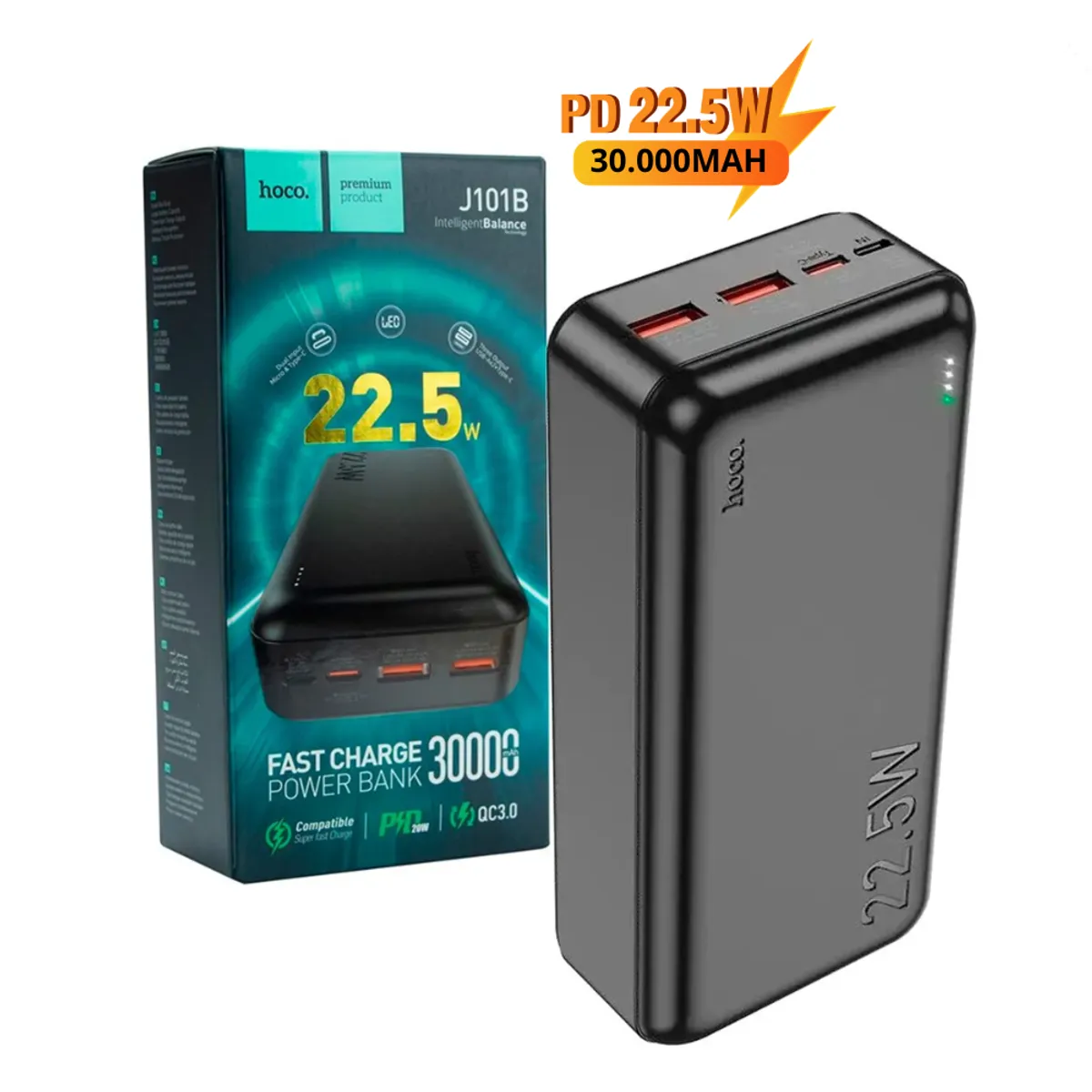 HOCO - Power Bank Hoco 30000mAh J101B con Carga Rápida 225W USB y Tipo-C