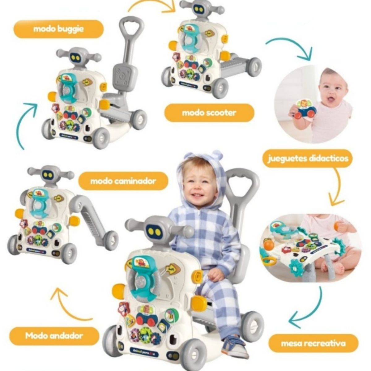 CAM - Andador caminador para bebe 6 en 1 PLOMO