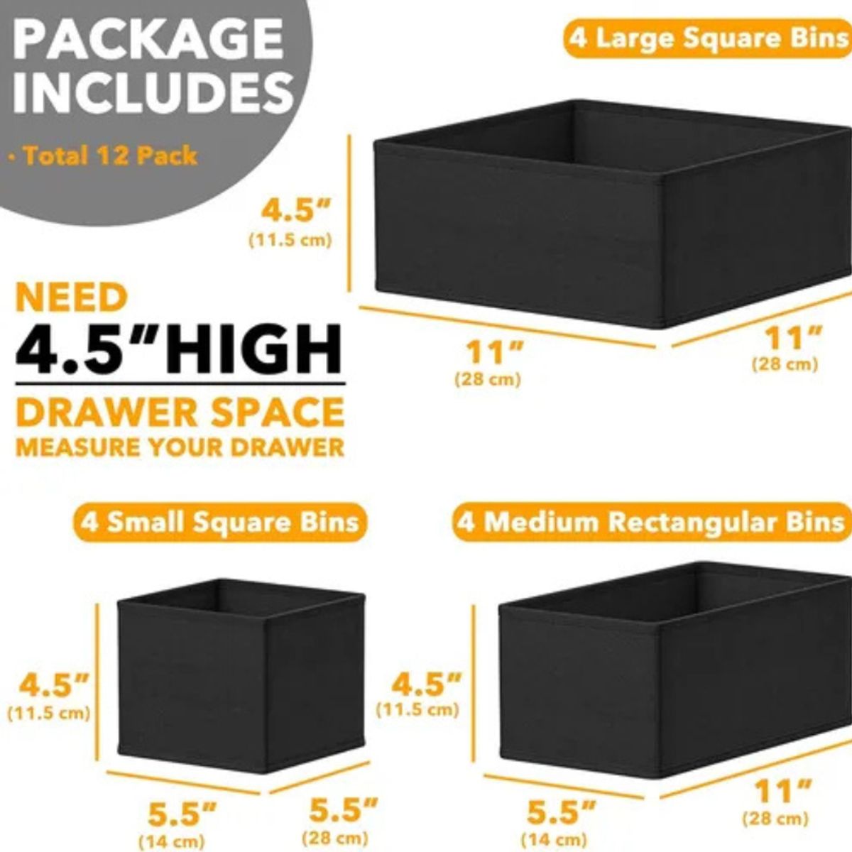 GENERICO - Organizador Plegable Para Ropa Interior 12 Unidades - Gris Oscuro