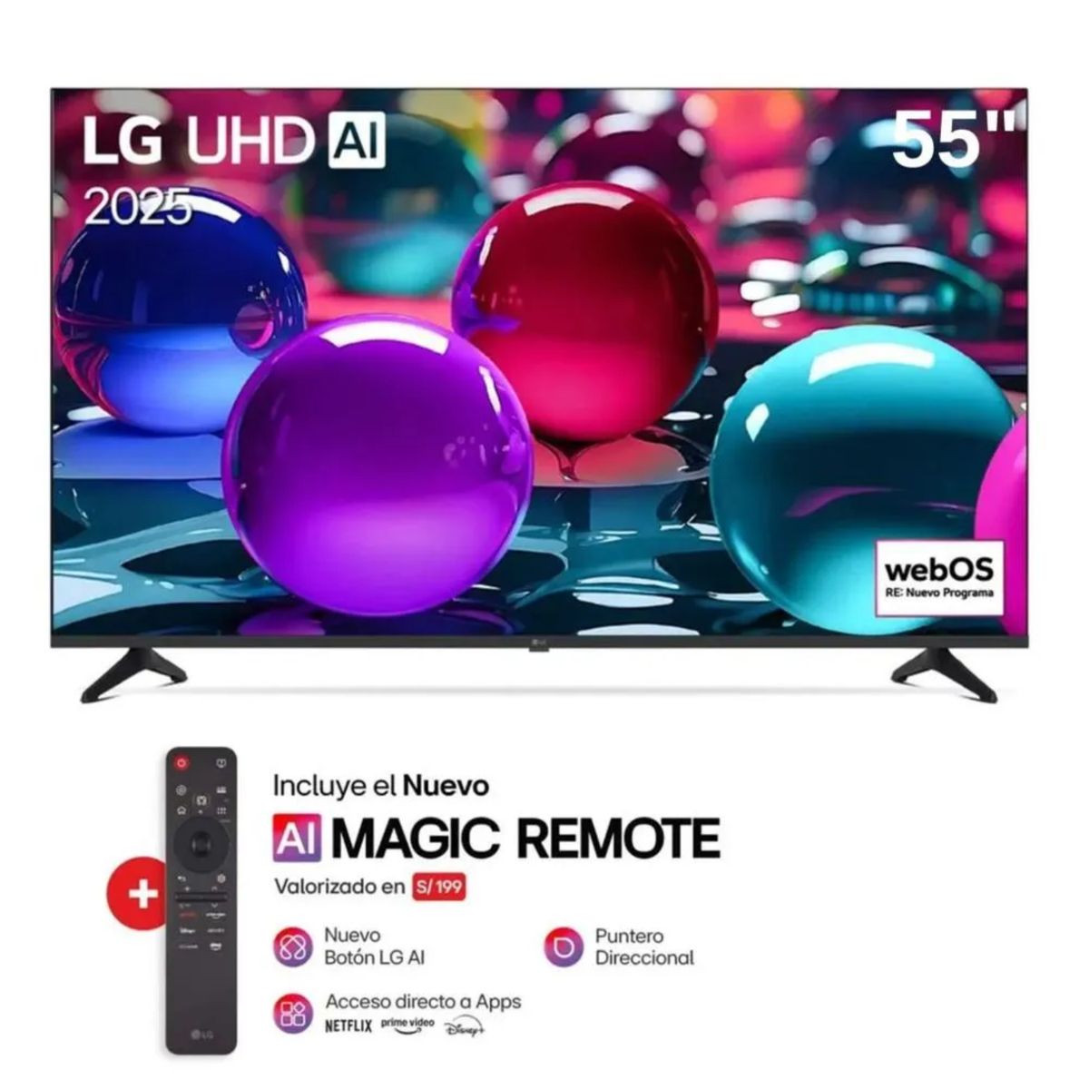 LG - Televisor LG 55 UHD 4K Thinq AI 55UA7300PSB 2025 + Control Magic MR25GA