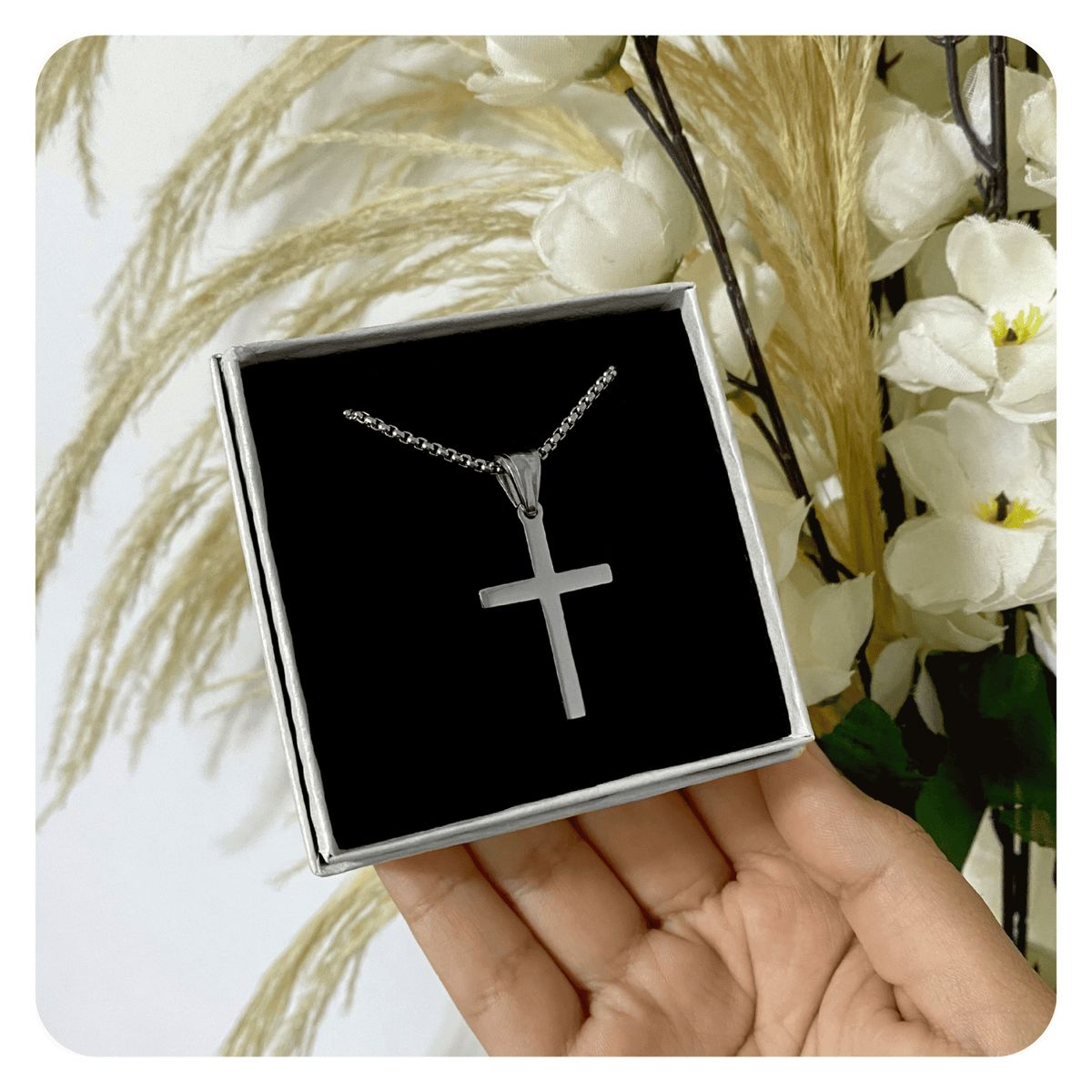 GENERICO - Collar Unisex Cruz Lisa Religiosa Regalo Acero Quirúrgico Plateado