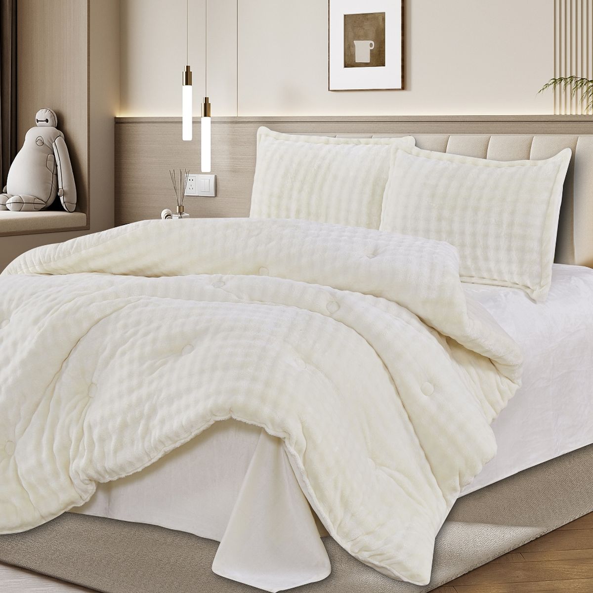 CASATEX - Set Edredon 2 Plz de Piel de Conejo c/ Piel de Angel 5 Piezas Premium