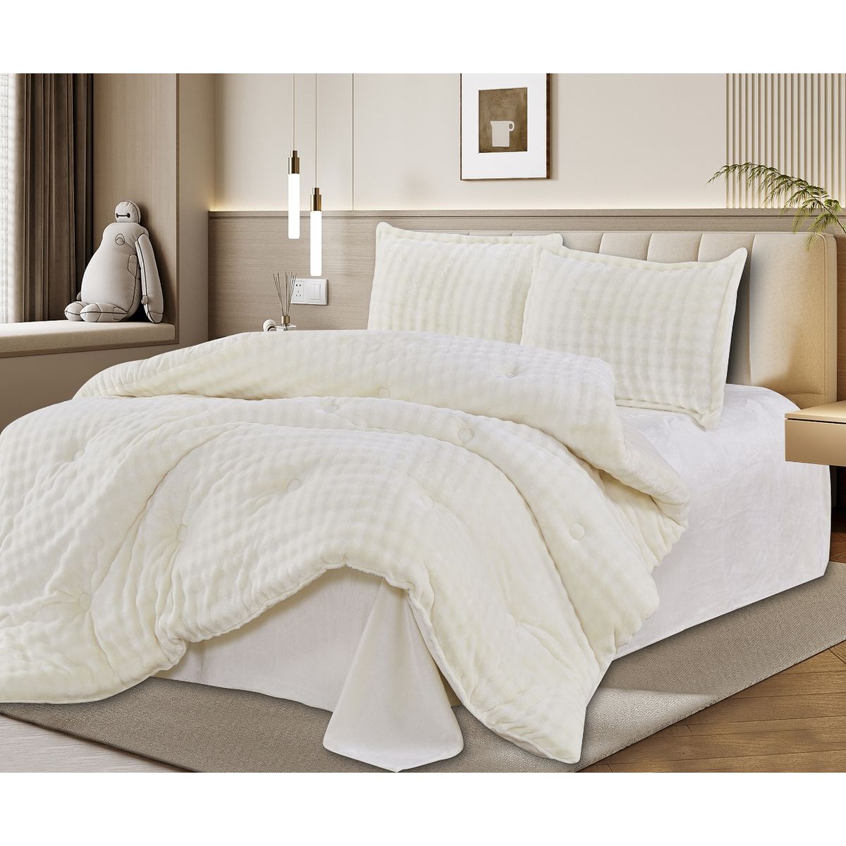 CASATEX - Set Edredon 2 Plz de Piel de Conejo c/ Piel de Angel 5 Piezas Premium