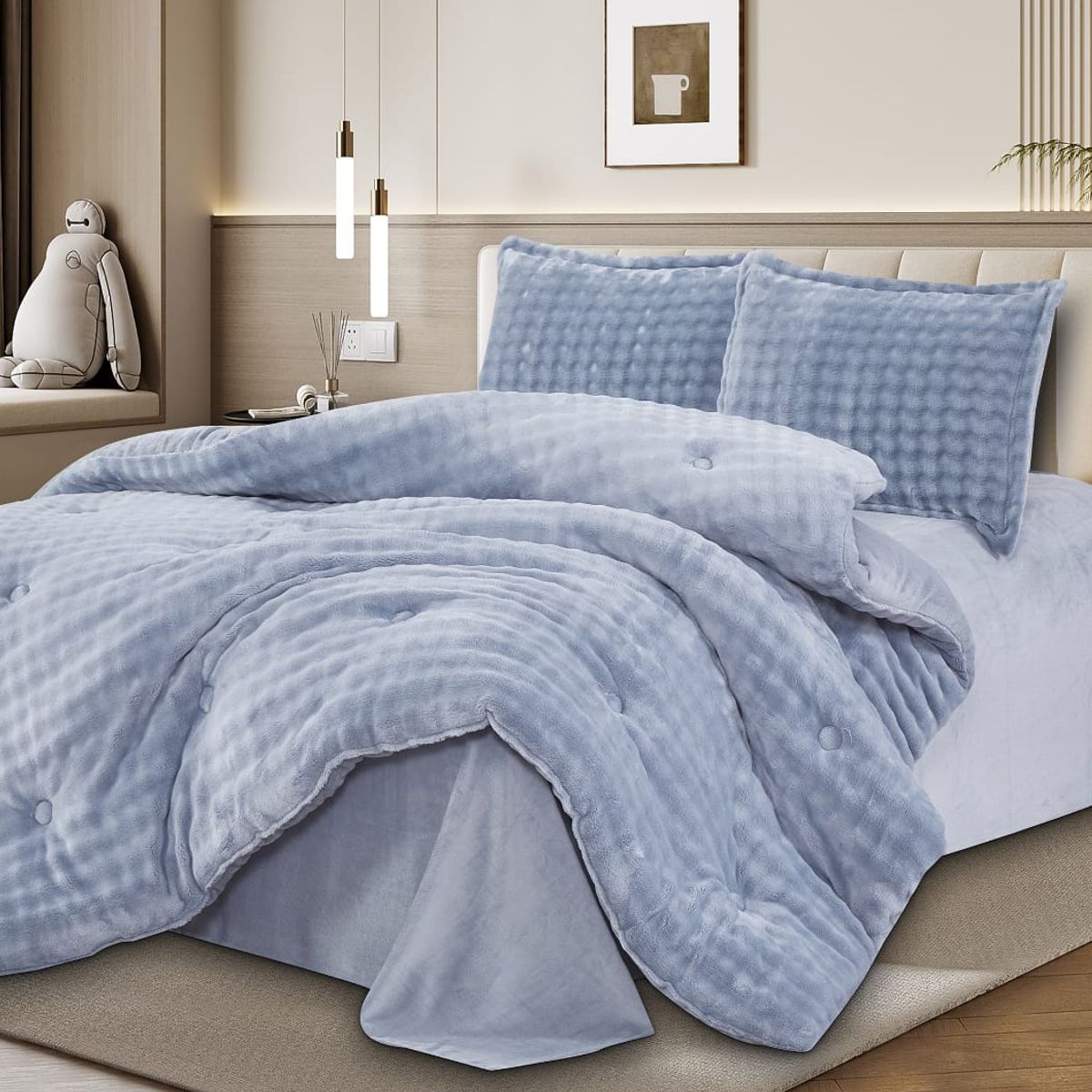 CASATEX - Set Edredon 2 Plz de Piel de Conejo c/ Piel de Angel 5 Piezas Premium