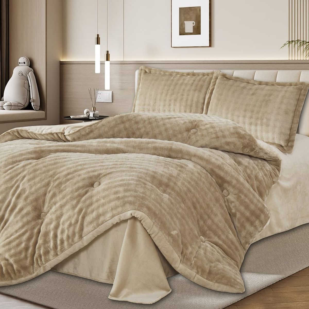 CASATEX - Set Edredon Queen de Piel de Conejo c/ Piel de Angel 5 Piezas Premium