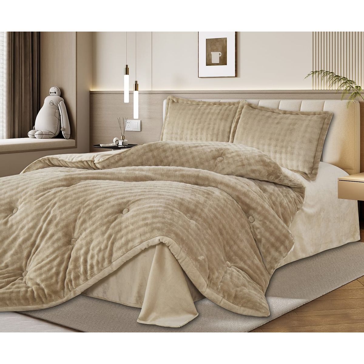 CASATEX - Set Edredon Queen de Piel de Conejo c/ Piel de Angel 5 Piezas Premium