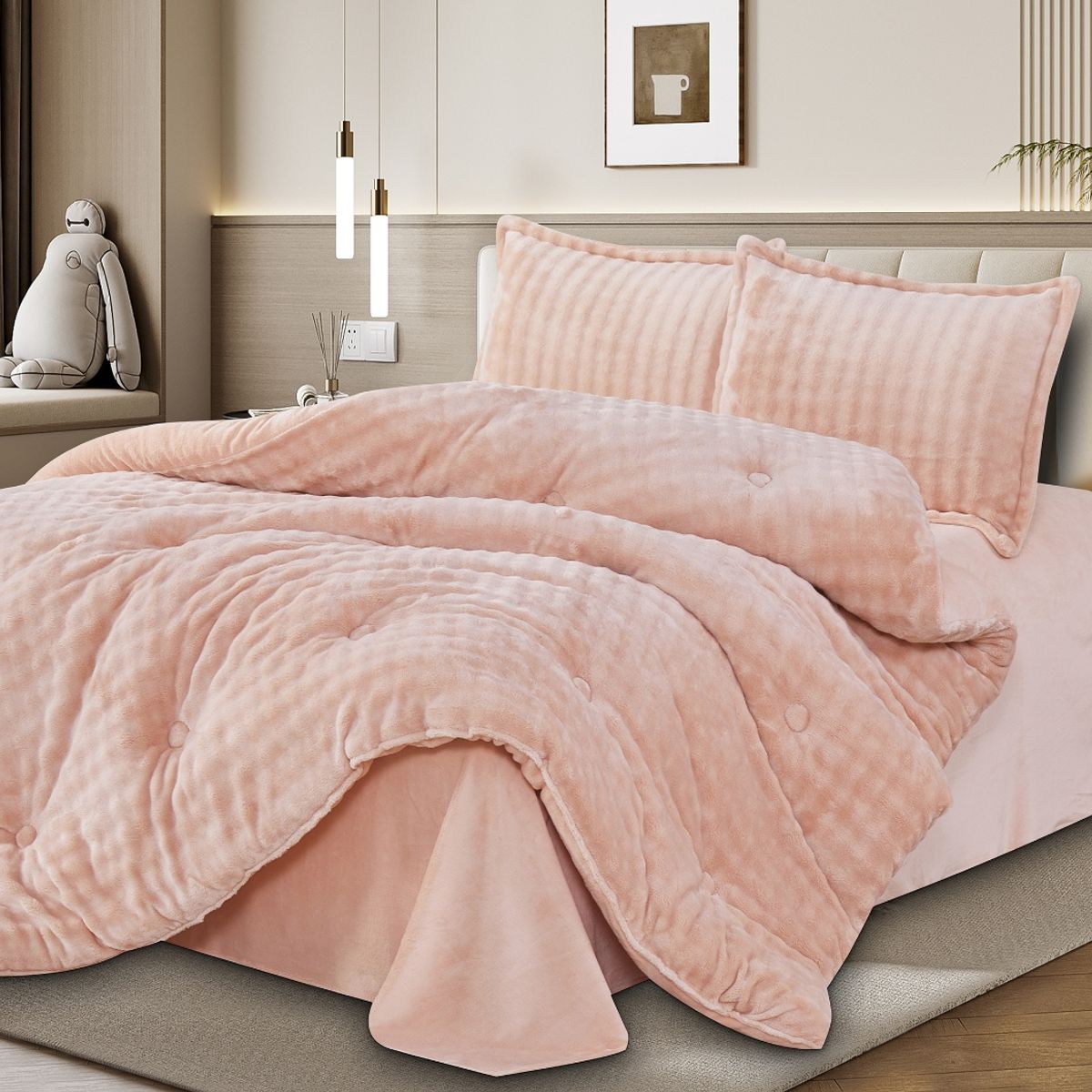 CASATEX - Set Edredon Queen de Piel de Conejo c/ Piel de Angel 5 Piezas Premium