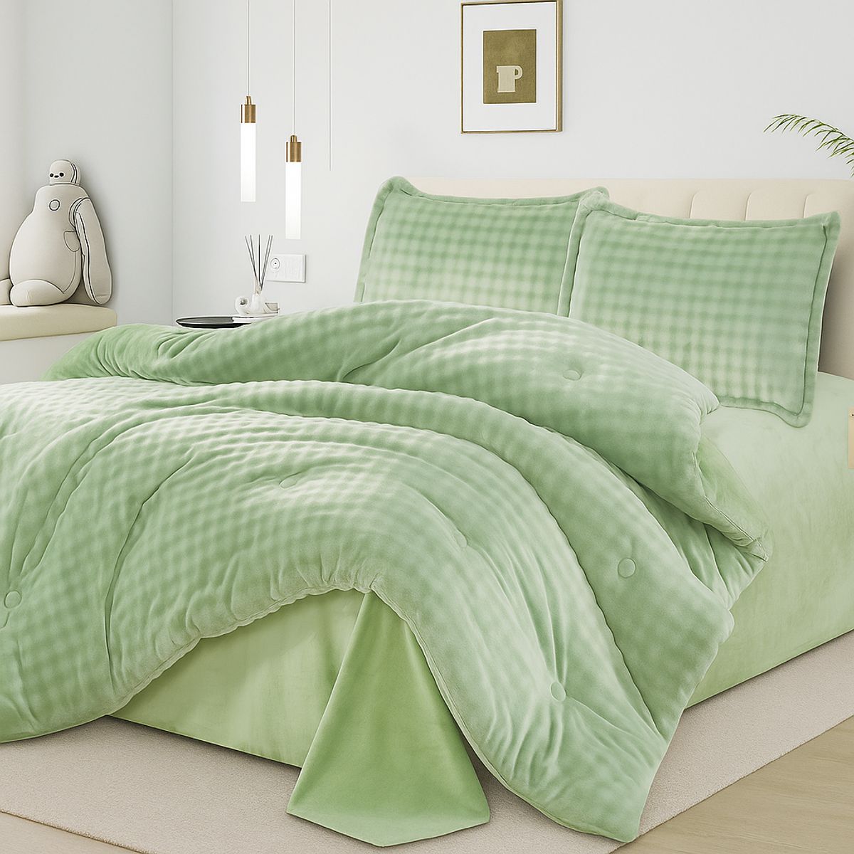 CASATEX - Set Edredon Queen de Piel de Conejo c/ Piel de Angel 5 Piezas Premium