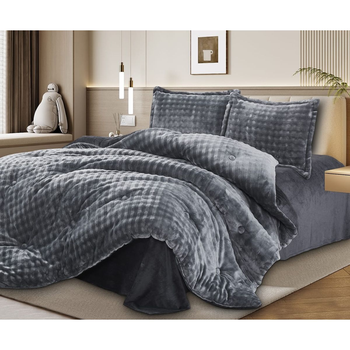 CASATEX - Set Edredon Queen de Piel de Conejo c/ Piel de Angel 5 Piezas Premium