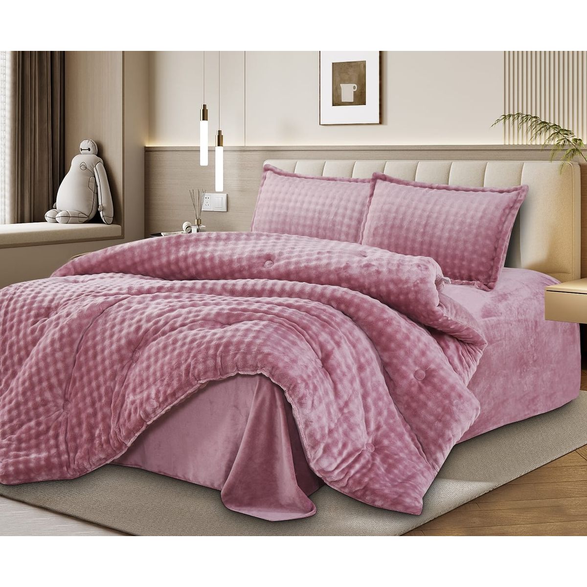 CASATEX - Set Edredon Queen de Piel de Conejo c/ Piel de Angel 5 Piezas Premium