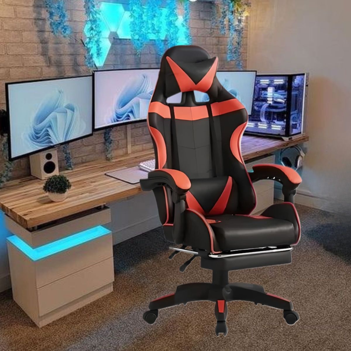 GENERICO - SILLA GAMER OFICINA PRO ERGONÓMICA CON REPOSAPIÉS Y BASE NYLON