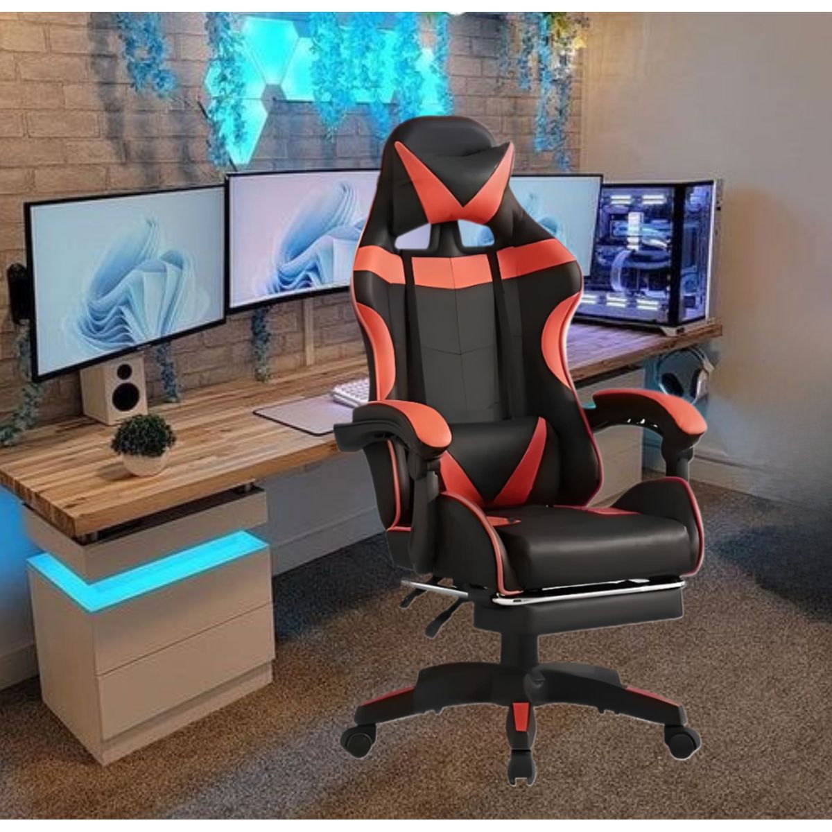 GENERICO - SILLA GAMER OFICINA PRO ERGONÓMICA CON REPOSAPIÉS Y BASE NYLON