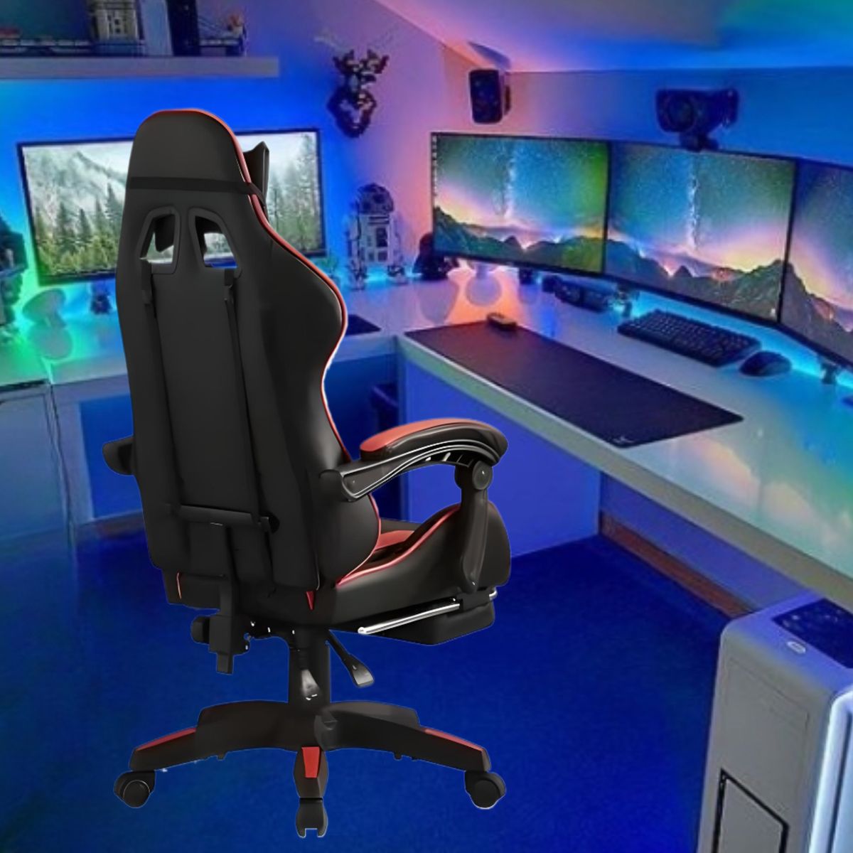 GENERICO - SILLA GAMER OFICINA PRO ERGONÓMICA CON REPOSAPIÉS Y BASE NYLON