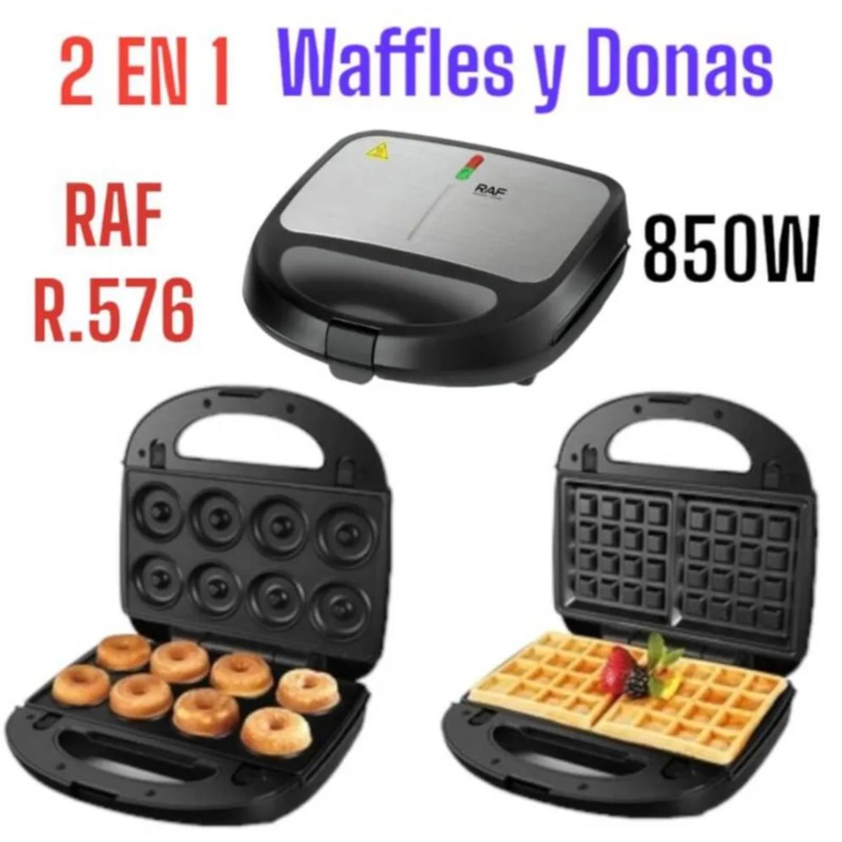 GENERICO - Maquina Para Hornear Donas Y Waffles 2 En 1 RAF 850watts