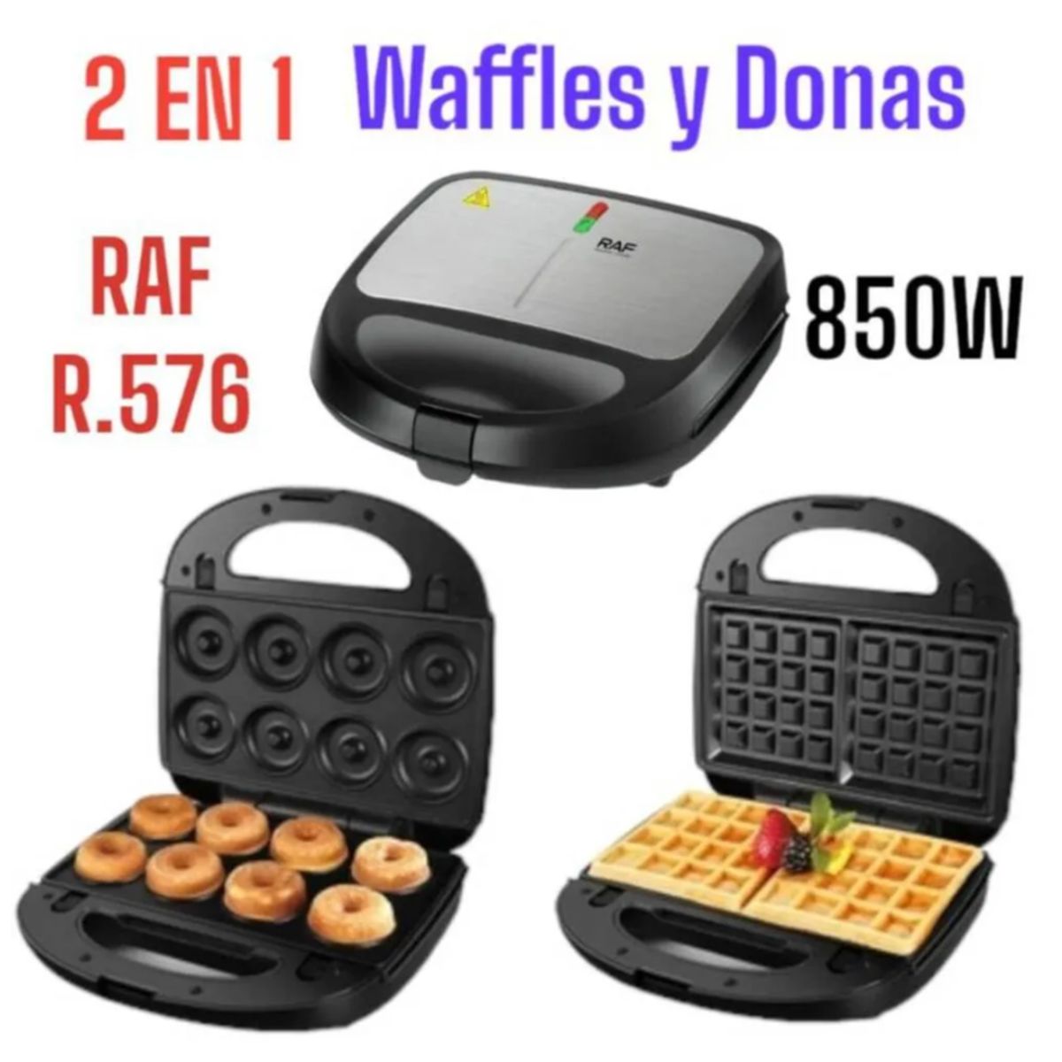GENERICO - Maquina Para Hornear Donas Y Waffles 2 En 1 RAF 850watts