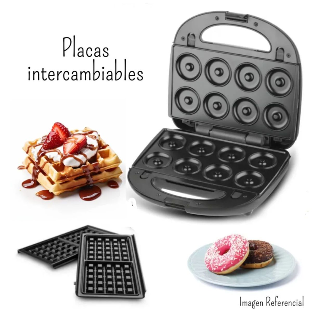 GENERICO - Maquina Para Hornear Donas Y Waffles 2 En 1 RAF 850watts