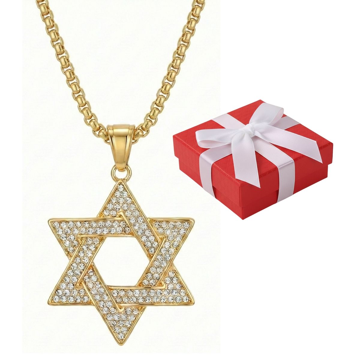 GENERICO - Collar Hombre Estrella De David Cristal Acero Quirúrgico Dorado
