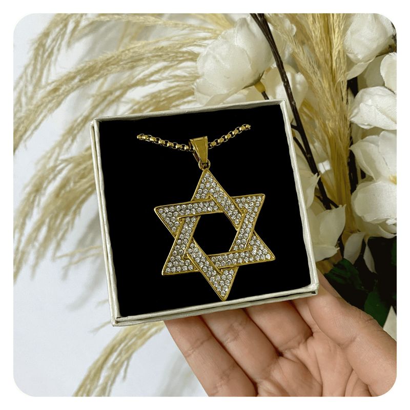 GENERICO - Collar Hombre Estrella De David Cristal Acero Quirúrgico Dorado