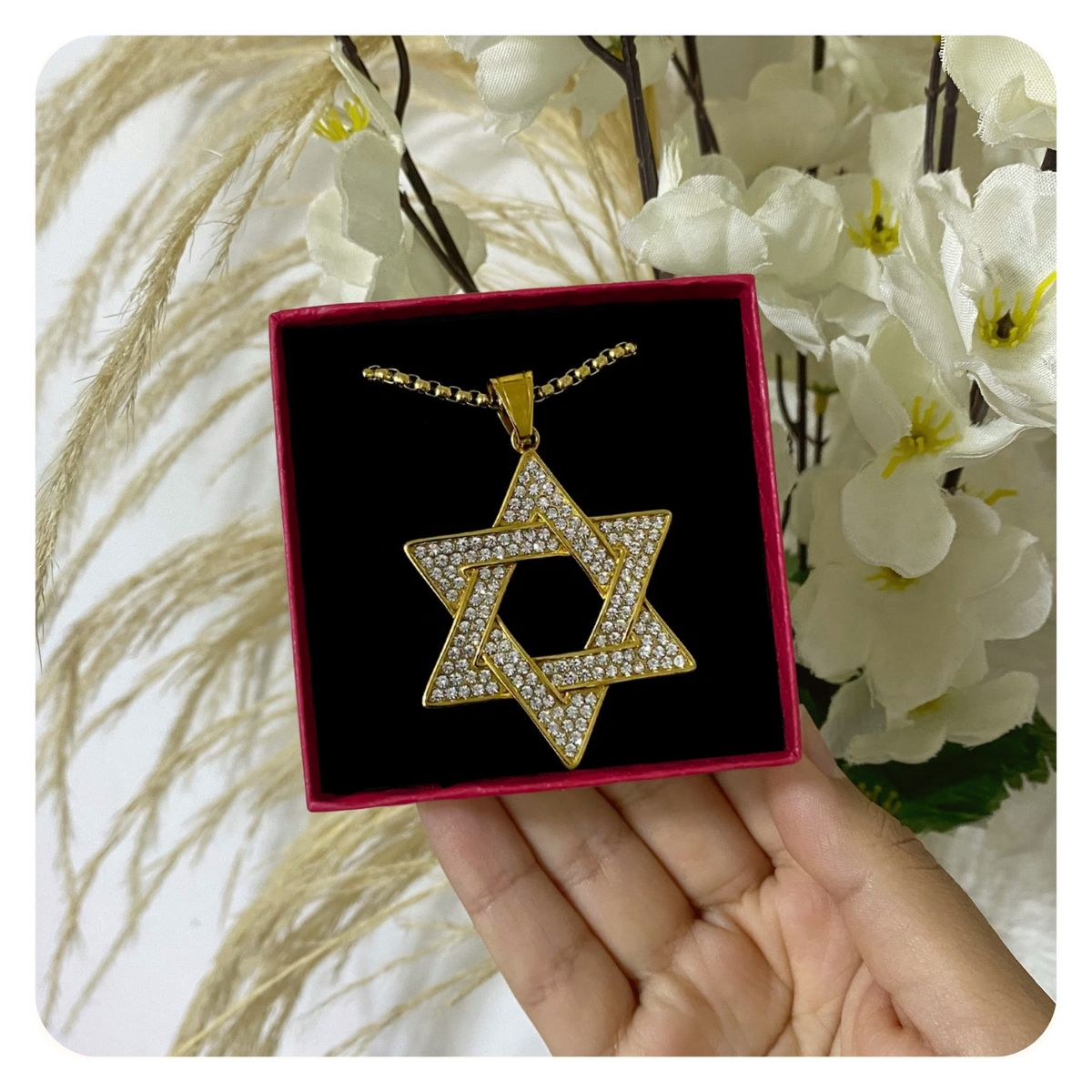 GENERICO - Collar Hombre Estrella De David Cristal Acero Quirúrgico Dorado