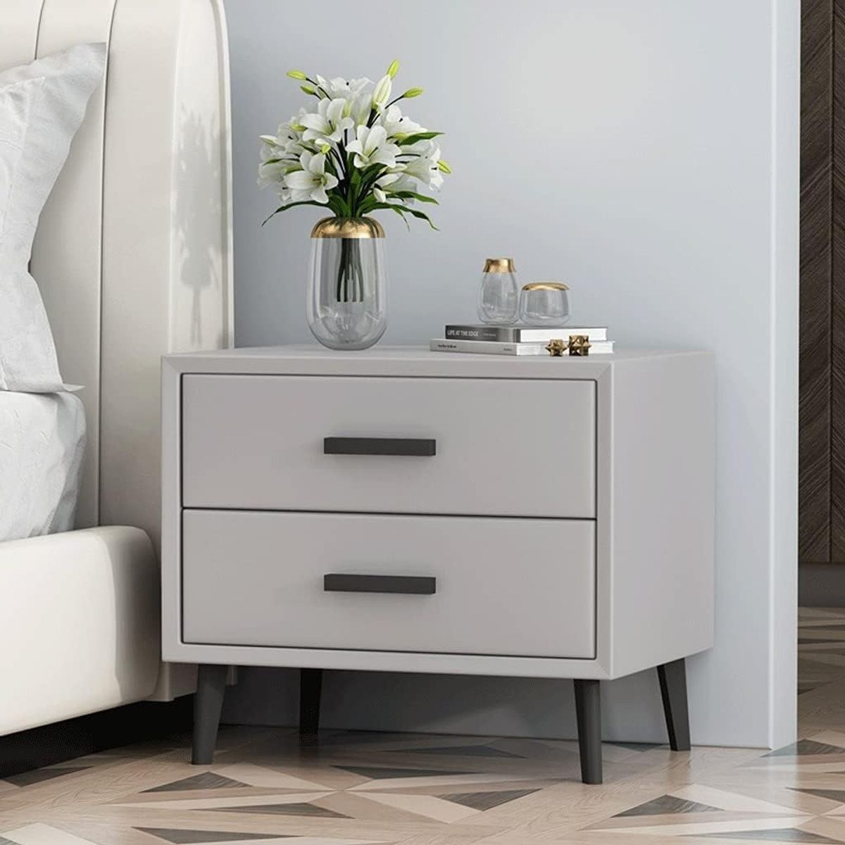 STARHOME - Velador Moderno Starhome Moonside Dos Cajones Gris