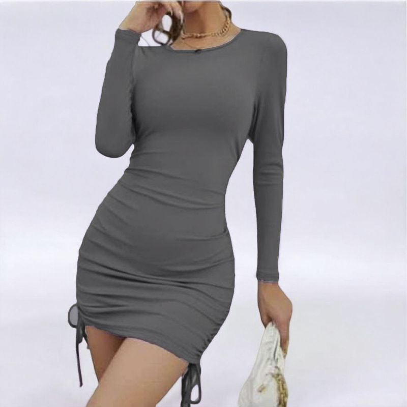 GENERICO - Vestido Casual Rip Grueso Mnaga Larga Plomo