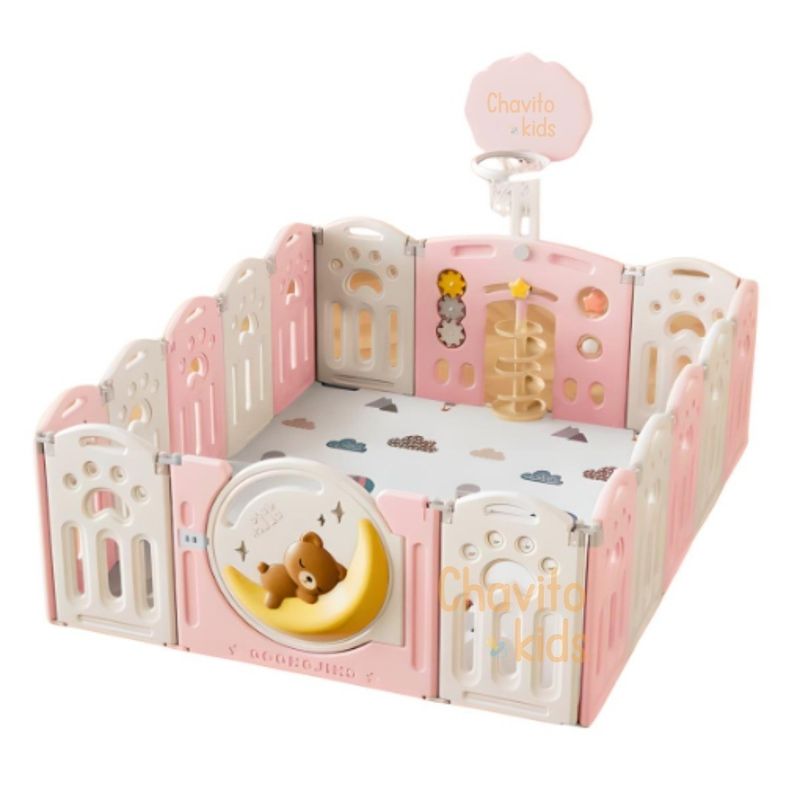 GENERICO - CORRAL PLEGABLE CERCO PARA BEBE OSITO DORMILÓN ROSADO