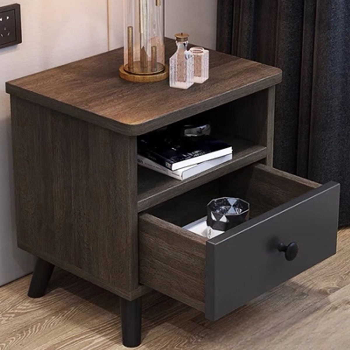 STARHOME - Velador Moderno Starhome Veliza Dos Cajones Marrón Y Plomo