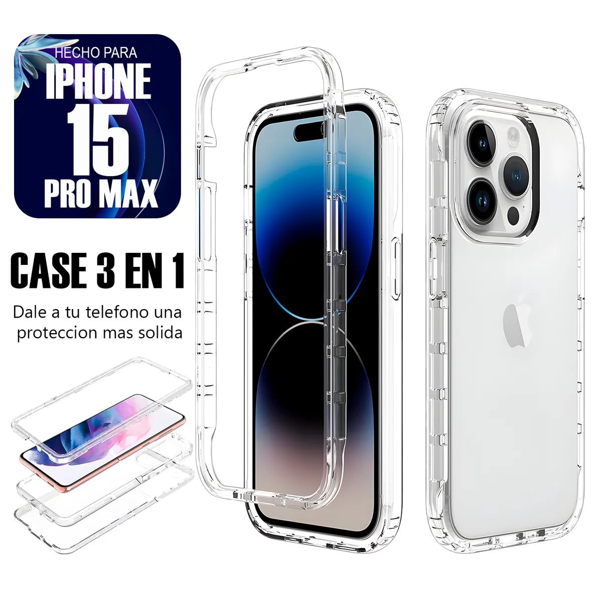 ASIA IMPORT - Case Triple es 3 en 1 Para Iphone 15 Pro Max