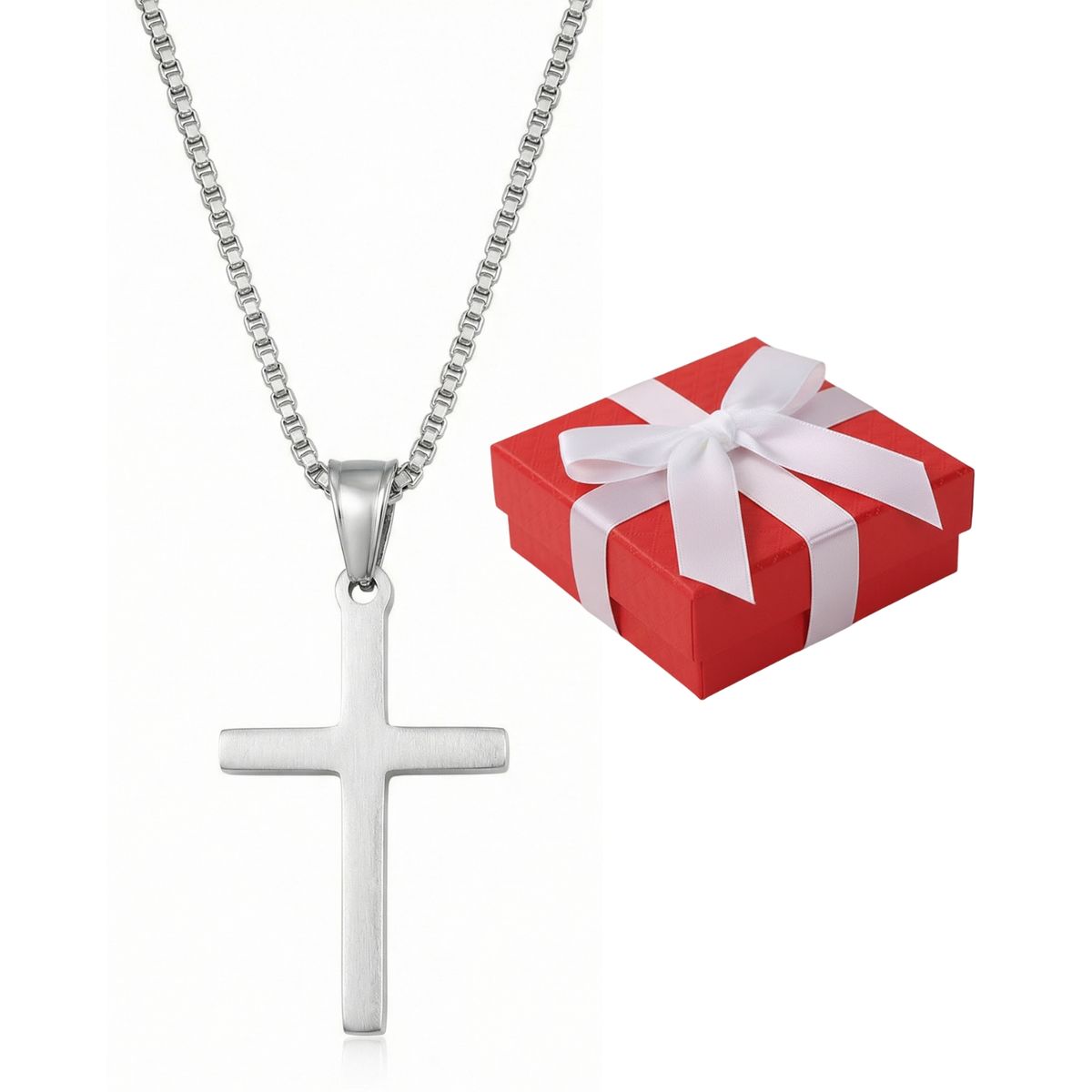 GENERICO - Collar Unisex Cruz Liso Regalo Religioso Acero Quirúrgico Plateado