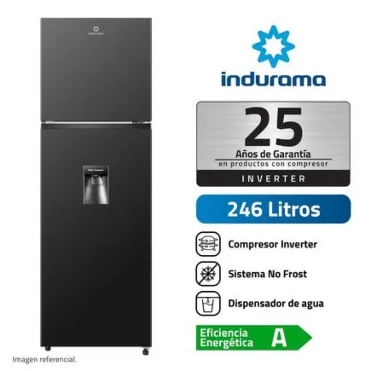 INDURAMA - Refrigeradora INDURAMA 245L No Frost RI-389DNI Negro