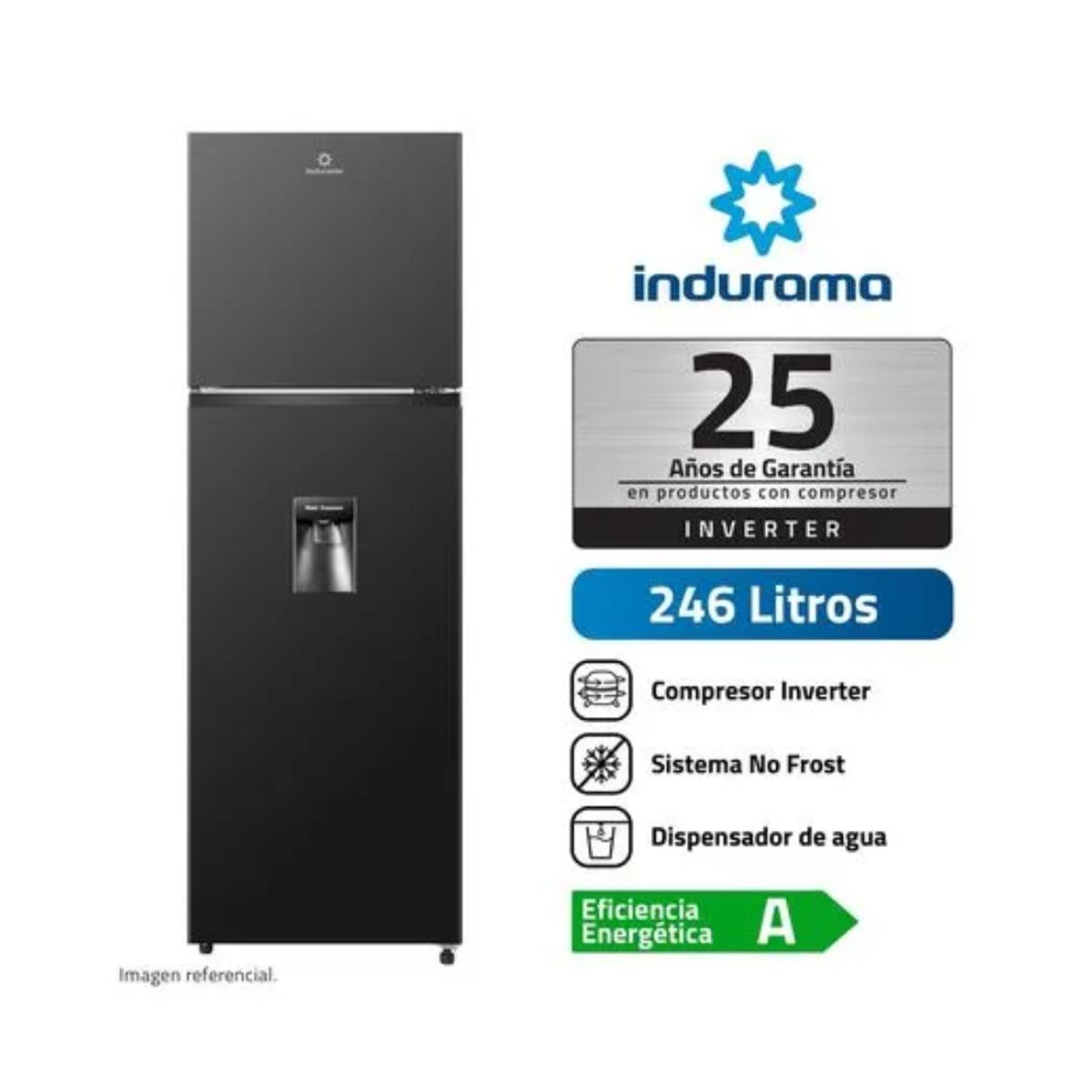 INDURAMA - Refrigeradora INDURAMA 245L No Frost RI-389DNI Negro