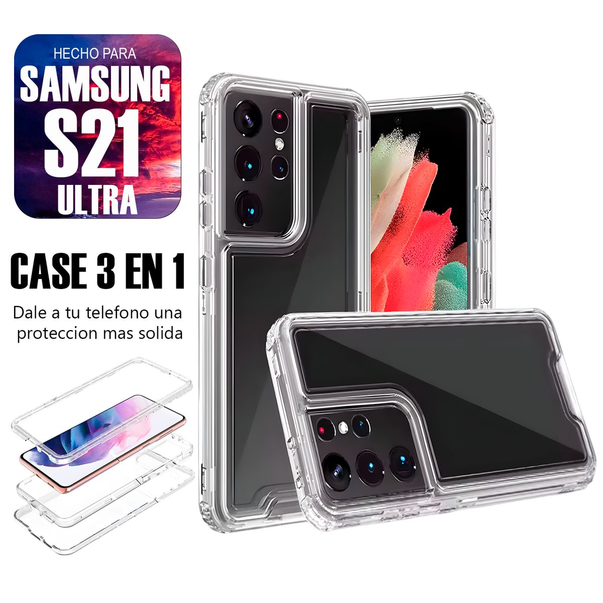 ASIA IMPORT - Case Triple es 3 en 1 Para Samsung S21 Ultra