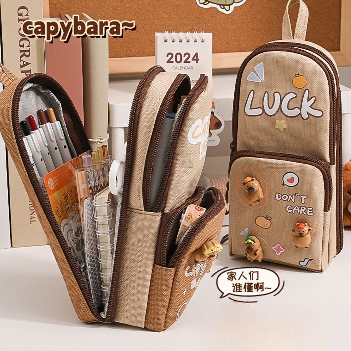 GENERICO - Cartuchera Capibara Espaciosa Con Pines Diseño Luck