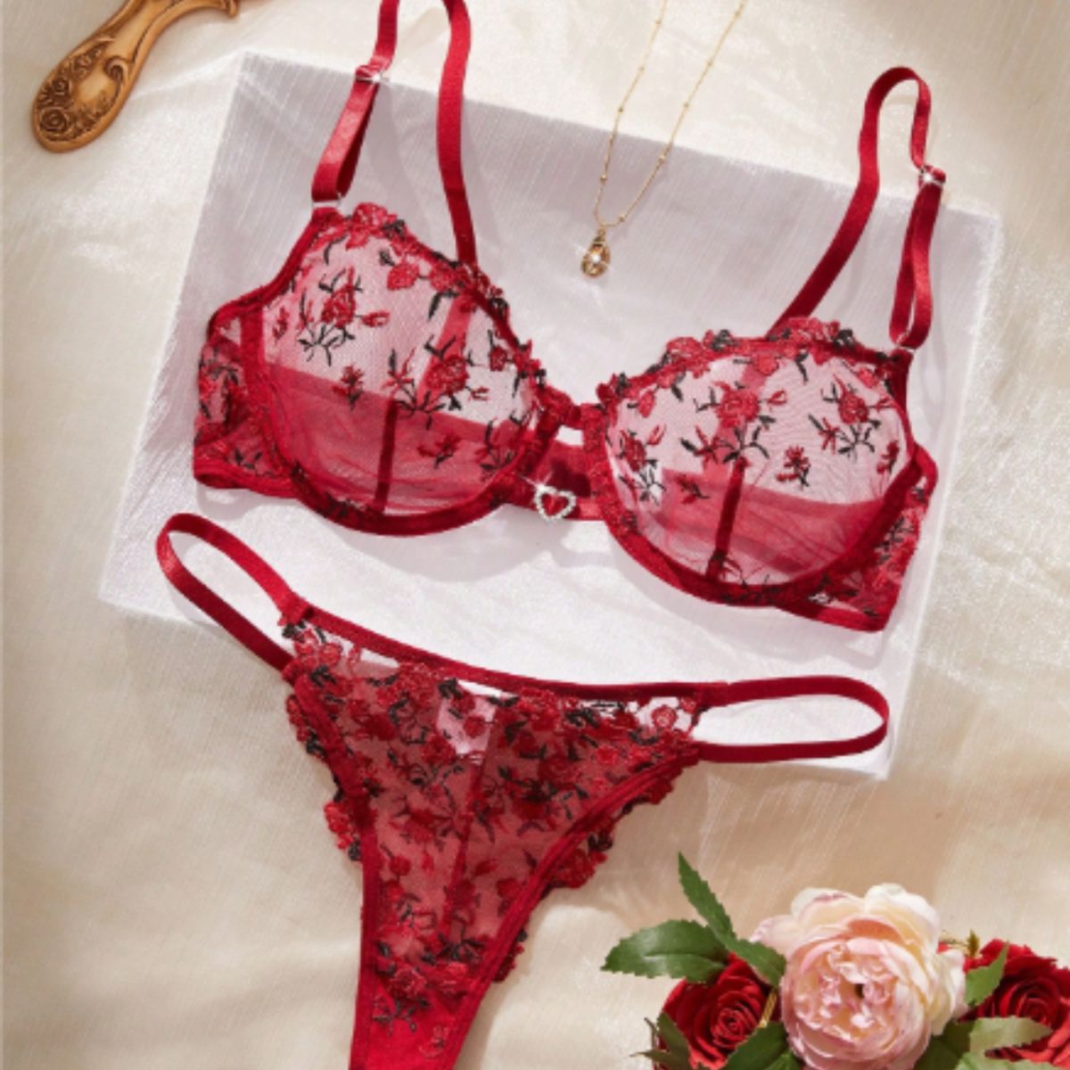 GENERICO - Set de Lencería rojo para mujer M - LISA